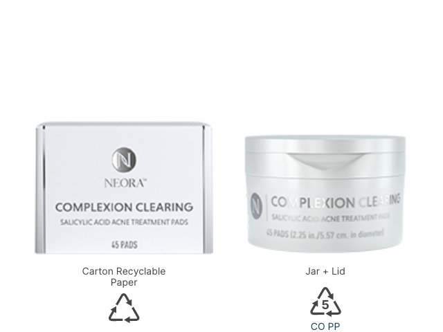 Recycled parts of Age IQ Neora Complexion Treatments Pads.